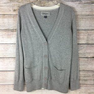 Madison Cardigan Sweater Button Front Gray Cream Women's Small